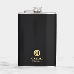 Masculine Black and Gold Personalised Groomsmen Hip Flask