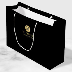 Masculine Black and Gold Personalised Groomsmen Large Gift Bag