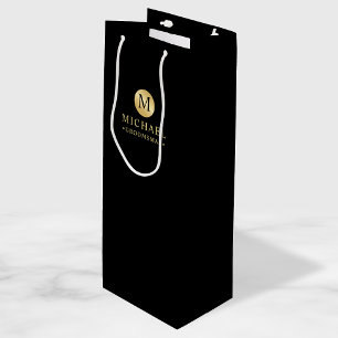Masculine Black and Gold Personalised Groomsmen Wine Gift Bag