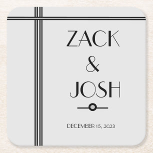 Masculine Black and Grey WEDDING  Square Paper Coaster