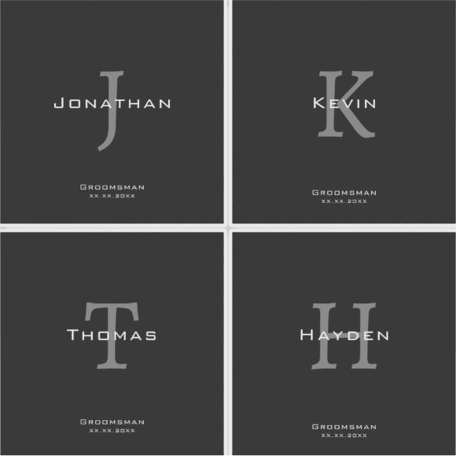 Masculine Black and White  Initial + Name Monogram (Front)
