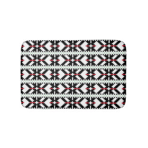 Masculine Black and white Latvian tribal folk art Bath Mat