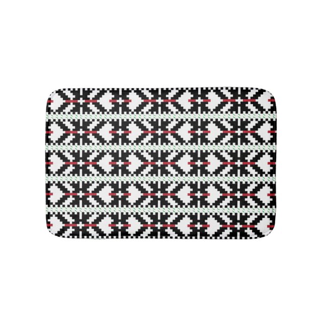 Masculine Black and white Latvian tribal folk art Bath Mat (Front)