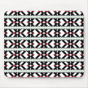 Masculine Black and white Latvian tribal folk art Mouse Pad