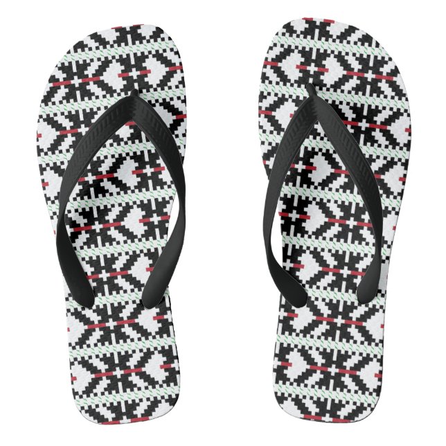 Masculine Black and white Latvian tribal folk art Thongs (Footbed)