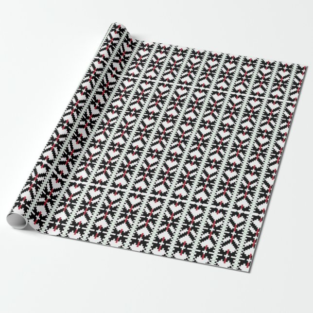 Masculine Black and white Latvian tribal folk art Wrapping Paper (Unrolled)