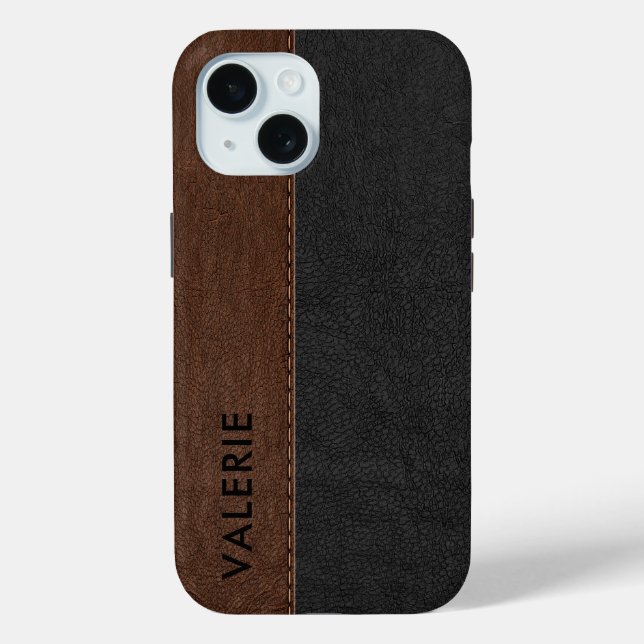 Masculine Black & Brown Vintage Faux Leather Case- Case-Mate iPhone Case (Back)