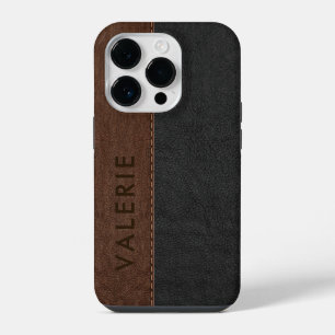 Masculine Black & Brown Vintage Faux Leather Case- iPhone 14 Pro Case