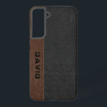 Masculine Black & Brown Vintage Leather Samsung Galaxy Case<br><div class="desc">Elegant masculine black and brown stitched vintage faux leather look with customisable monogram.</div>