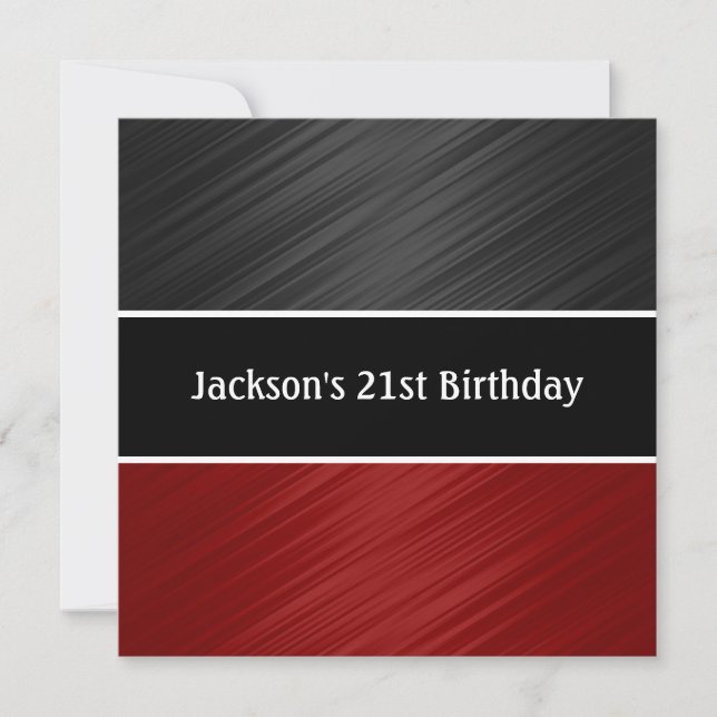 Masculine Black Dark Red Stripes Party Invitation (Front)