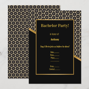 MASCULINE BLACK GOLD CIRCLES BACHELOR PARTY INVITATION