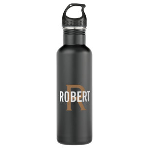 Masculine black gold monogrammed name 710 ml water bottle