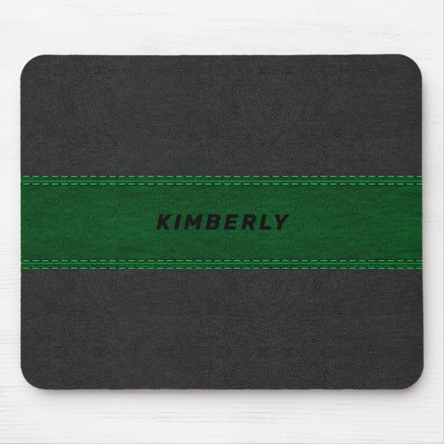Masculine Black & Green Leather Mouse Pad (Front)