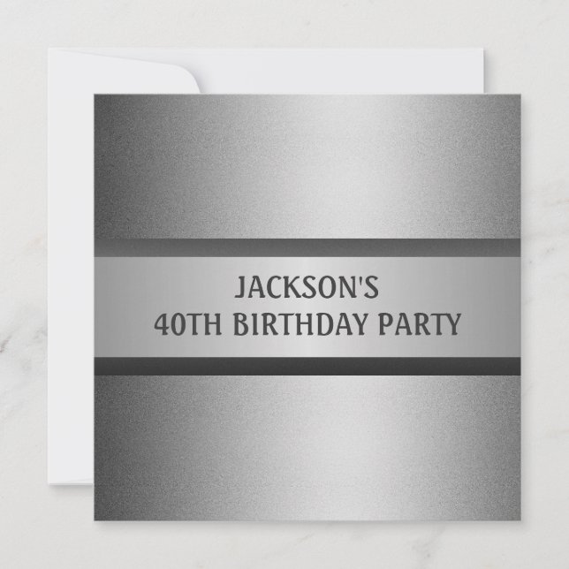 Masculine Black Grey 40th Birthday Party Invitation (Front)