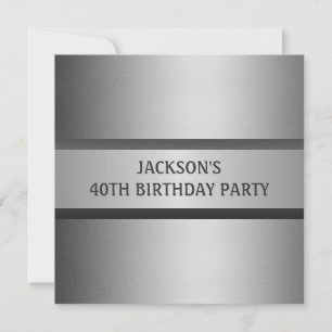 Masculine Black Grey 40th Birthday Party Invitation