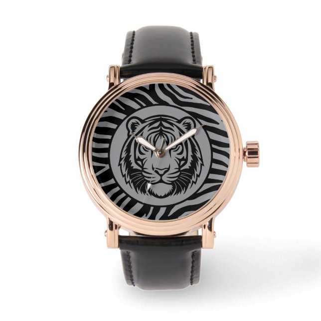 Masculine,Black Grey Tiger Face , Modern  Watch (Front)