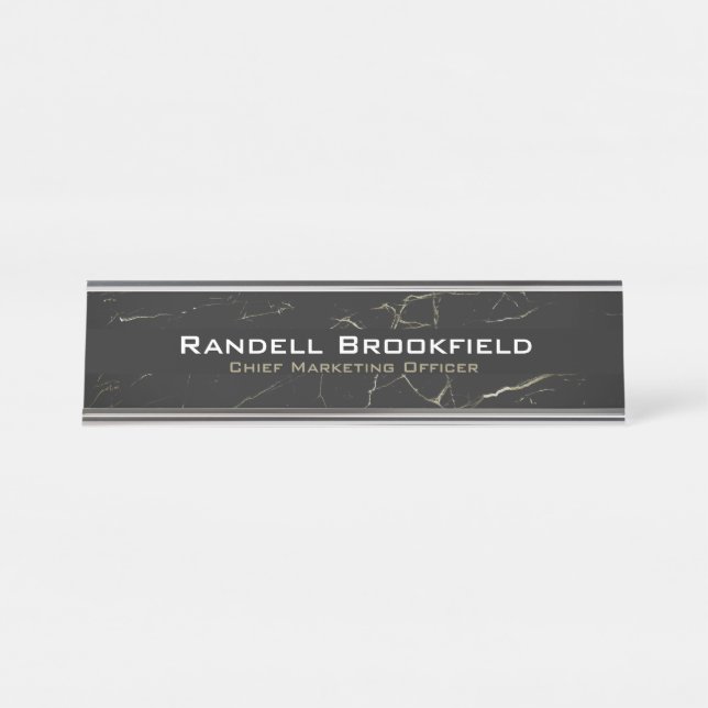 Masculine Black Marble Professional Desk Name Plate (Front)