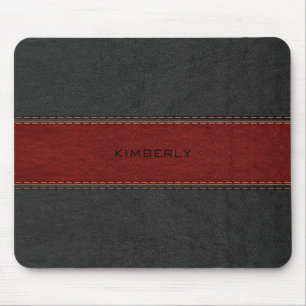 Masculine Black & Red Leather Mouse Pad