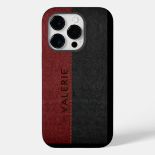 Masculine Black & Red Vintage Faux Leather Case-Ma iPhone 14 Pro Case