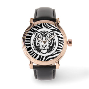 Masculine,Black White Tiger Face , Modern Watch