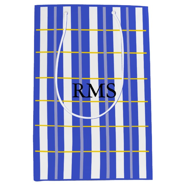 Masculine Blue, Grey, Yellow Check Medium Gift Bag (Front)