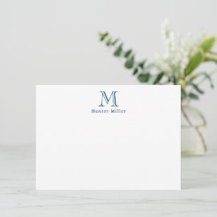 Masculine Blue Initial Monogram and Name Flat Note Card
