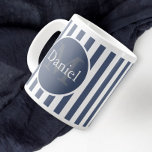 Masculine Blue Striped Personalised Monogrammed Large Coffee Mug<br><div class="desc">Masculine blue striped personalised monogrammed name mug for you to personalise .. designed in blue and white colours this striking giant mug is modern and stylish .. and is easy to customise.. have your beverage in style with Equal To Angels / Ricaso home wear products</div>