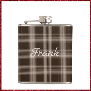 Masculine Brown and Beige Plaid Hip Flask