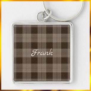 Masculine Brown and Beige Plaid Key Ring