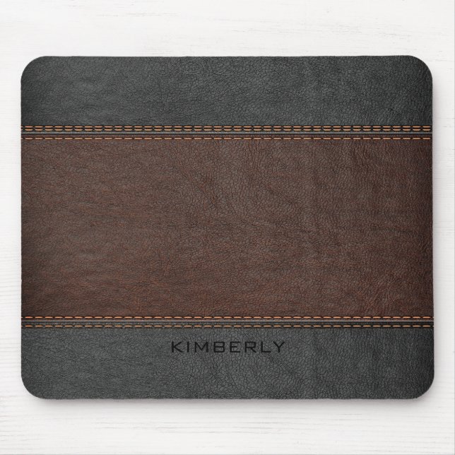 Masculine Brown And Black Leather Mouse Pad (Front)