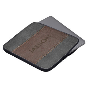 Masculine Brown And Grey Leather Laptop Sleeve