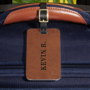 Masculine Brown Leather Texture Luggage Tag