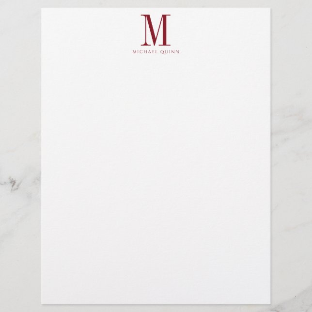 Masculine Burgundy Red Formal Monogram Custom Letterhead (Front)