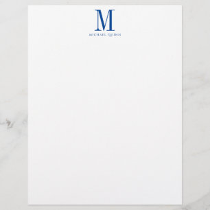 Masculine Business ProfessionaI Blue Monogram Custom Letterhead