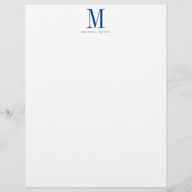 Masculine Business ProfessionaI Blue Monogram  Custom Letterhead (Front)