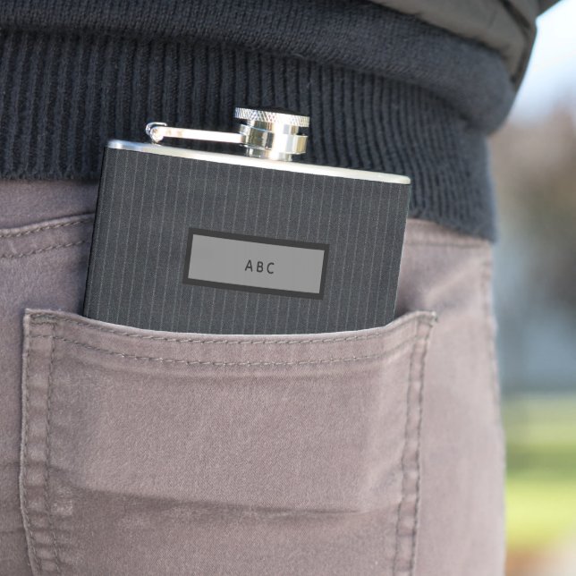 Masculine Chalk Stripe Mens Personalised Monogram Hip Flask (In Situ)