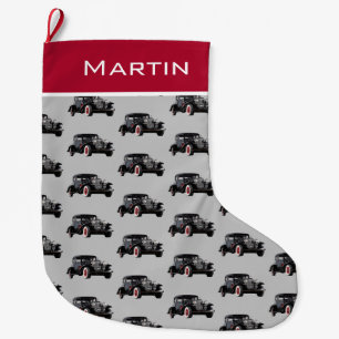 Masculine Classic Black Vintage Car Auto Large Christmas Stocking