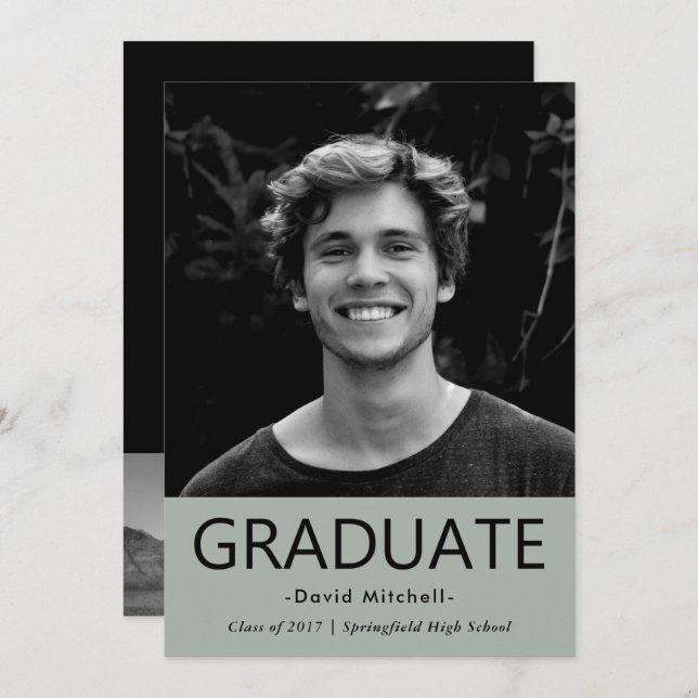 Masculine Classic Grey Graduation Party | Photo Invitation (Front/Back)