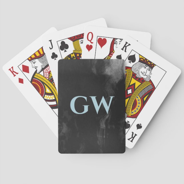 Masculine Dark Black Abstract Monogram Playing Cards (Back)