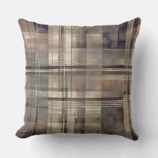 Masculine Dark Brown Warm Grey Rustic Plaid Print Cushion