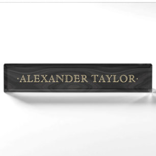 Masculine Dark Wood Gold Business  Nameplate