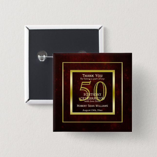 Masculine Double Gold Frame 50th Birthday     15 Cm Square Badge (Front & Back)