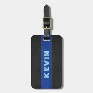 Masculine Elegant Black & Blue Vintage Leather Luggage Tag