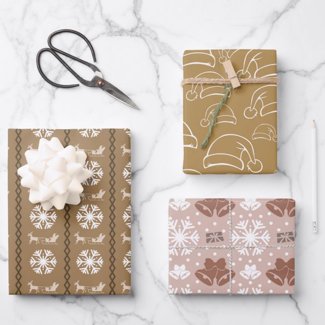 Masculine Elegant Brown Christmas Pattern  Wrapping Paper Sheet (Front)