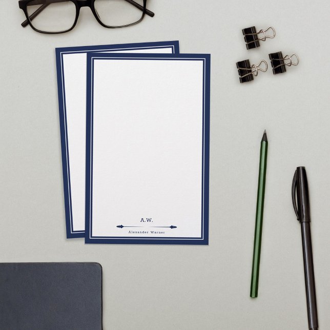 Masculine Elegant Navy Blue Monogrammed Stationery (Creator Uploaded)
