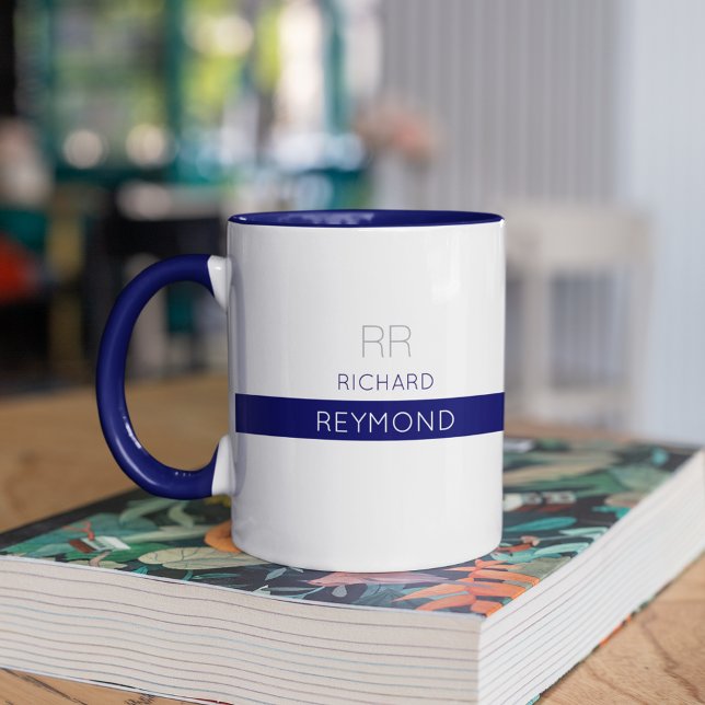 masculine elegant typography name on blue mug (Creator Uploaded)