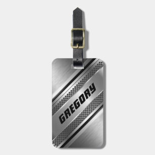 Masculine Faux Silver Stripes Design Monogramed 2 Luggage Tag