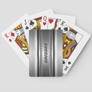 Masculine Faux Silver Stripes Design Monogramed 2 Playing Cards