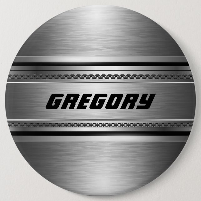 Masculine Faux Silver Stripes Design Monogramed 6 Cm Round Badge (Front)