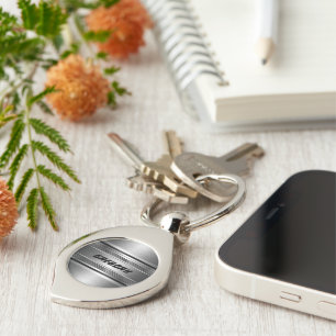 Masculine Faux Silver Stripes Pattern Key Ring